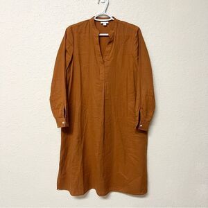 J. JILL Double Cloth Shirt Dress Oversized V Neck Pockets Size XS Cottagecore
